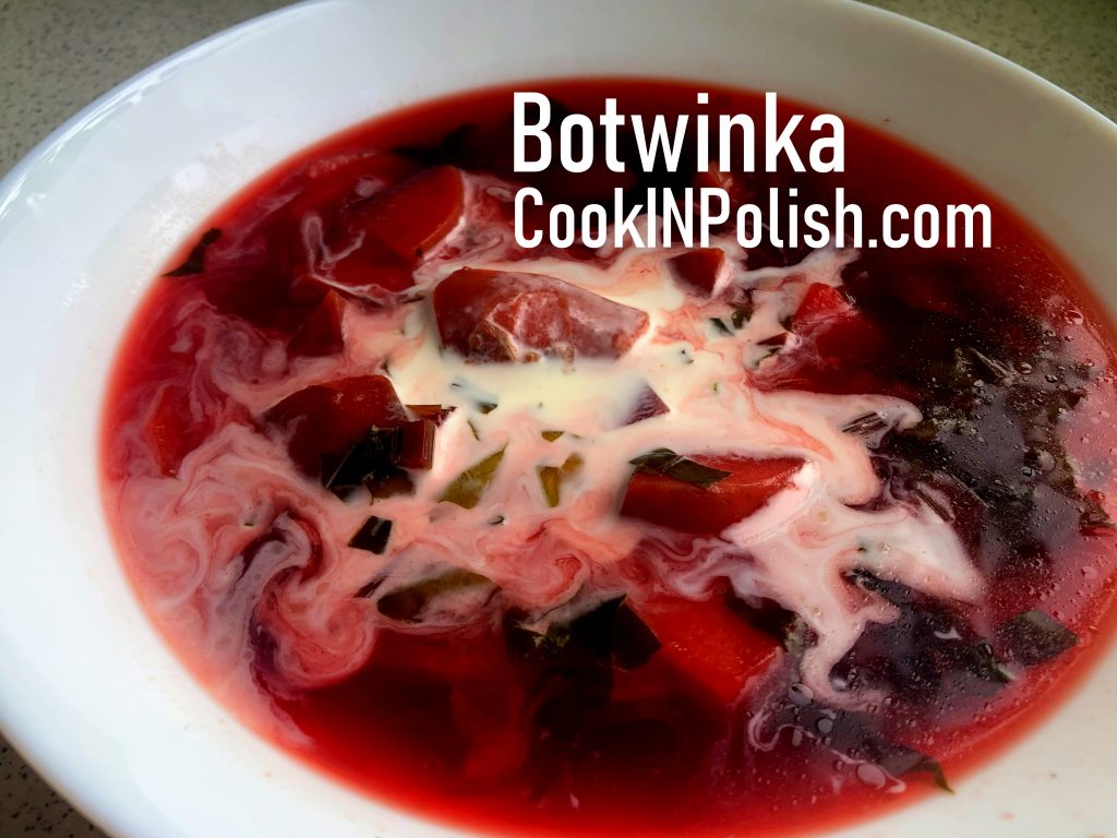 Botwinka young beet leaves soup served with sweet cream