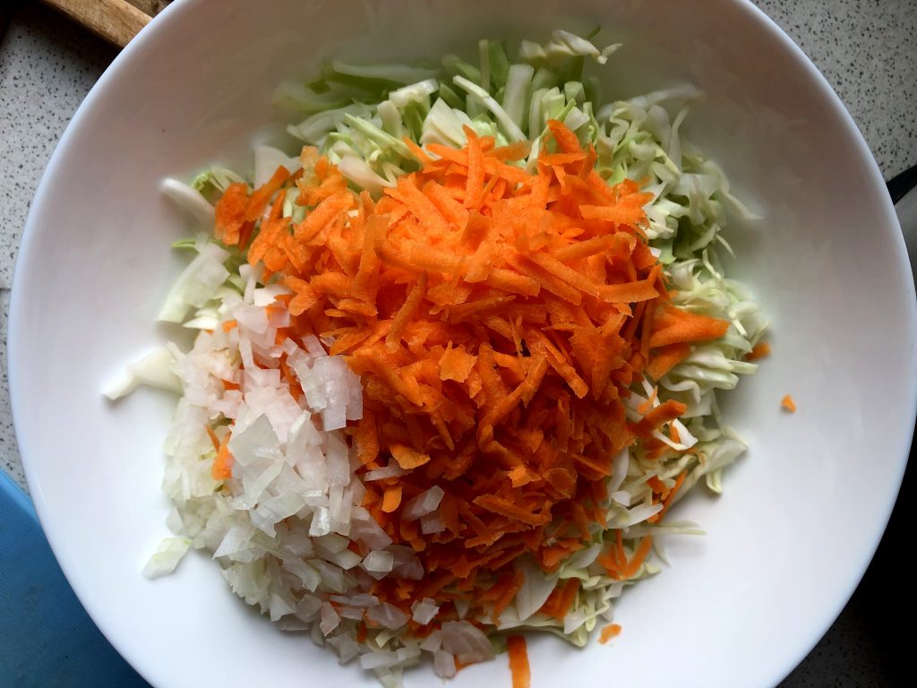 Grated cabbage, onions, carrots