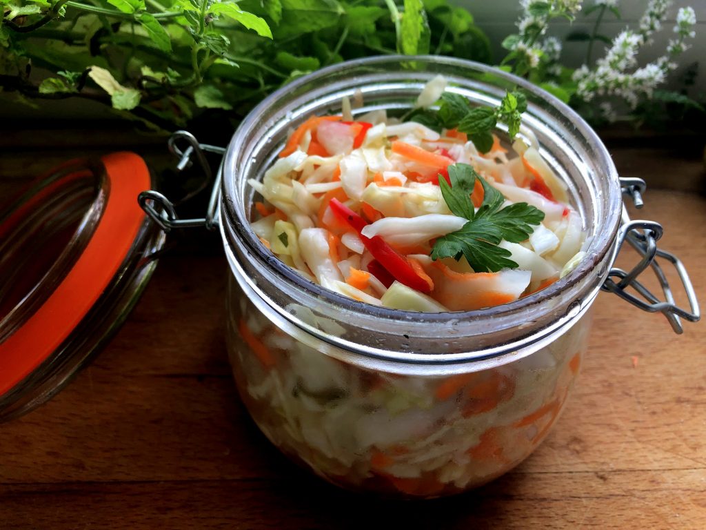 quick pickled cabbage in the jar