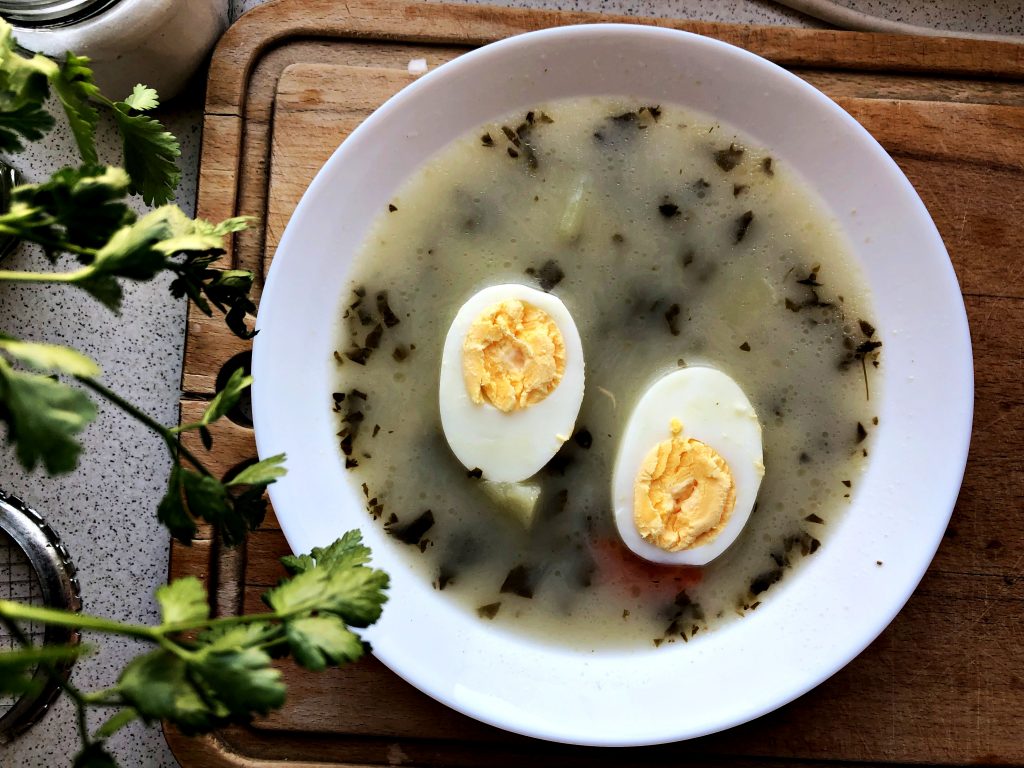Traditional Polish Soup: Sorrel soup served in a plate