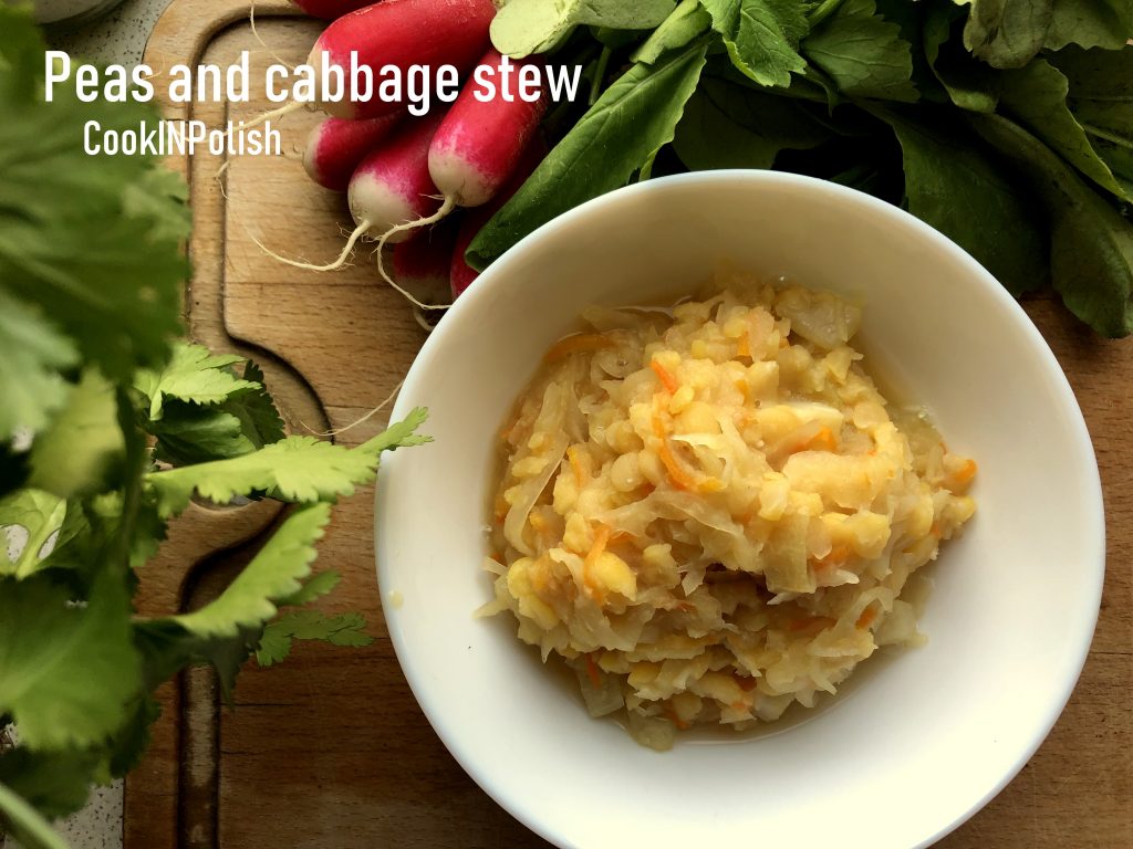 Peas and cabbage stew served in a bowl