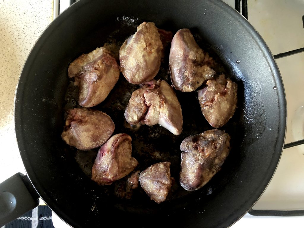 Liver frying on the pan