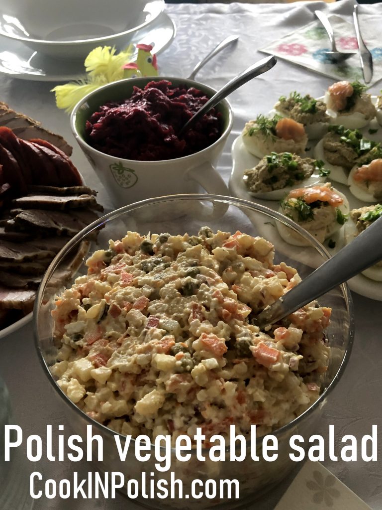 Polish vegetable salad served on the table