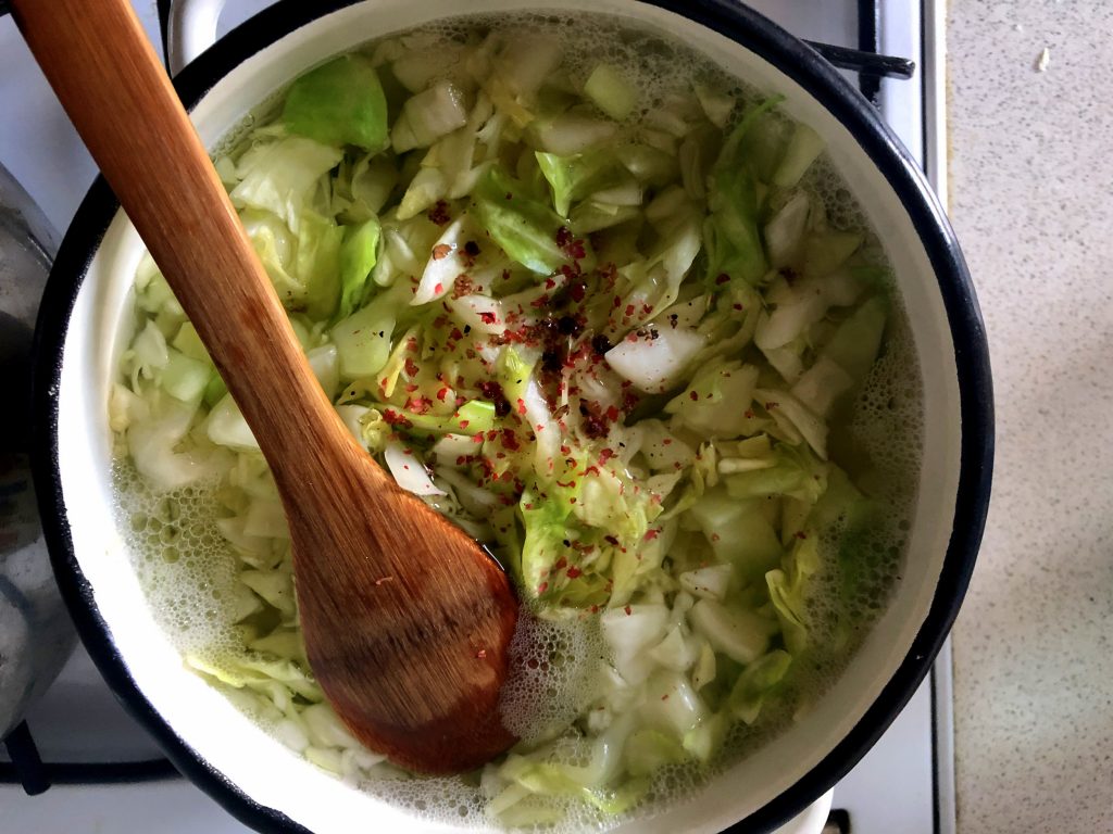 Stewed Young cabbage in preparation