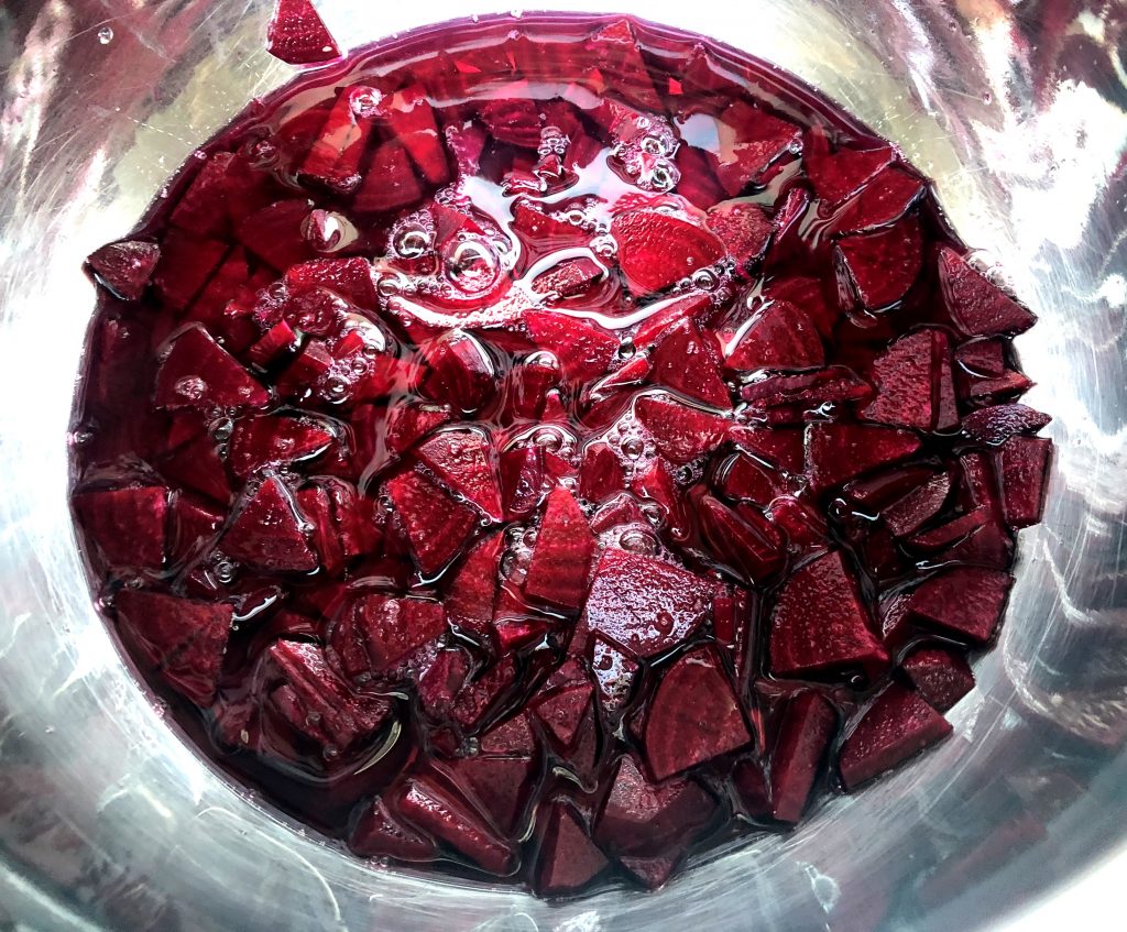 Cut beets in the water for Cold Borsch
