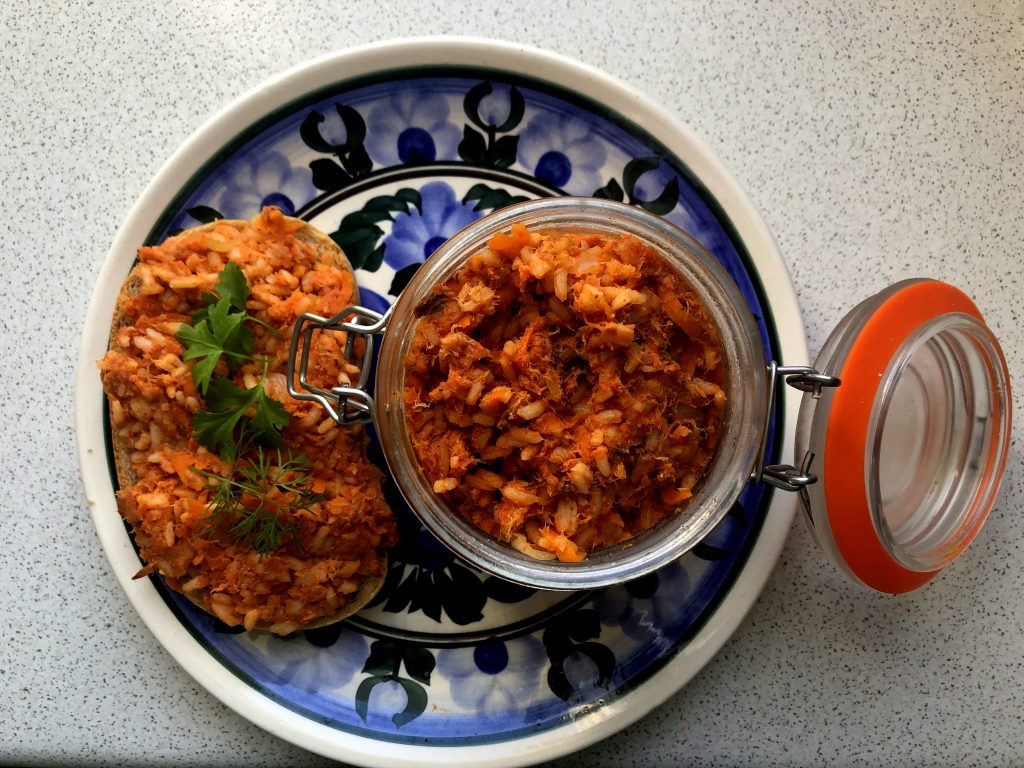 Bread and jar with paprykarz