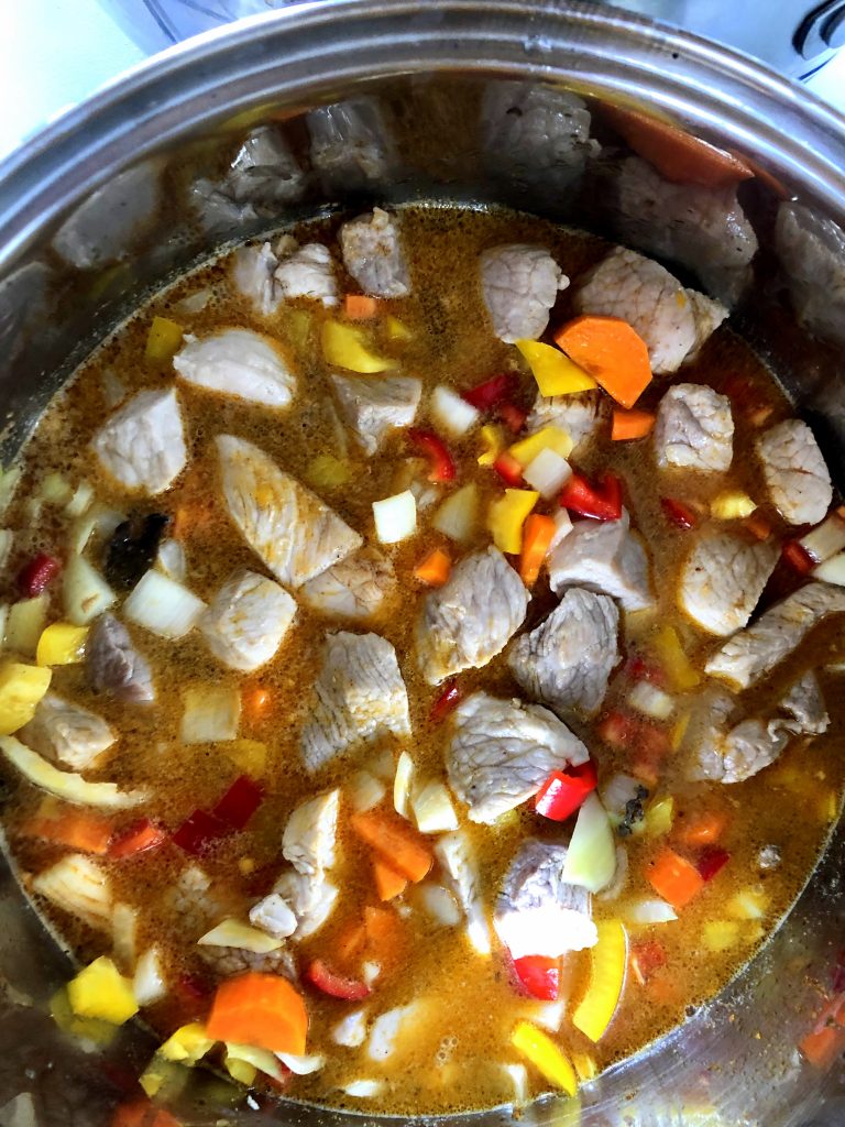 Polish Pork stew in the big pot.