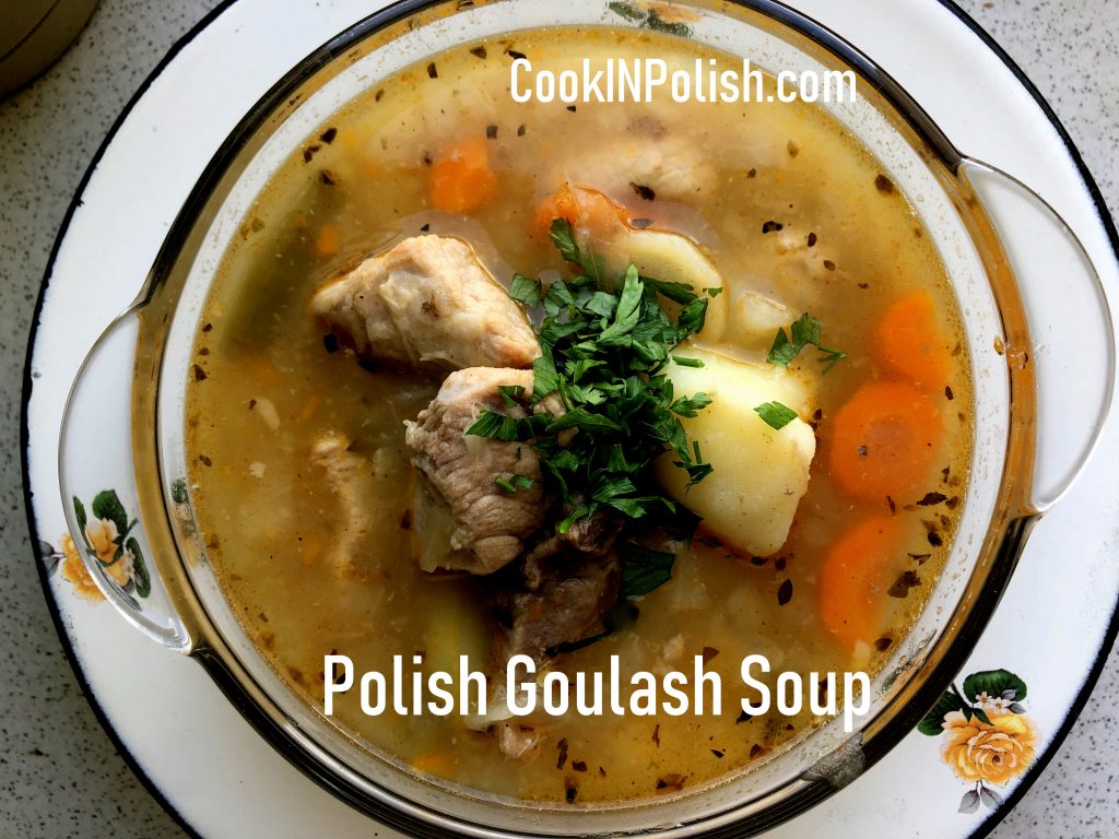 Polish goulash soup served in a bowl