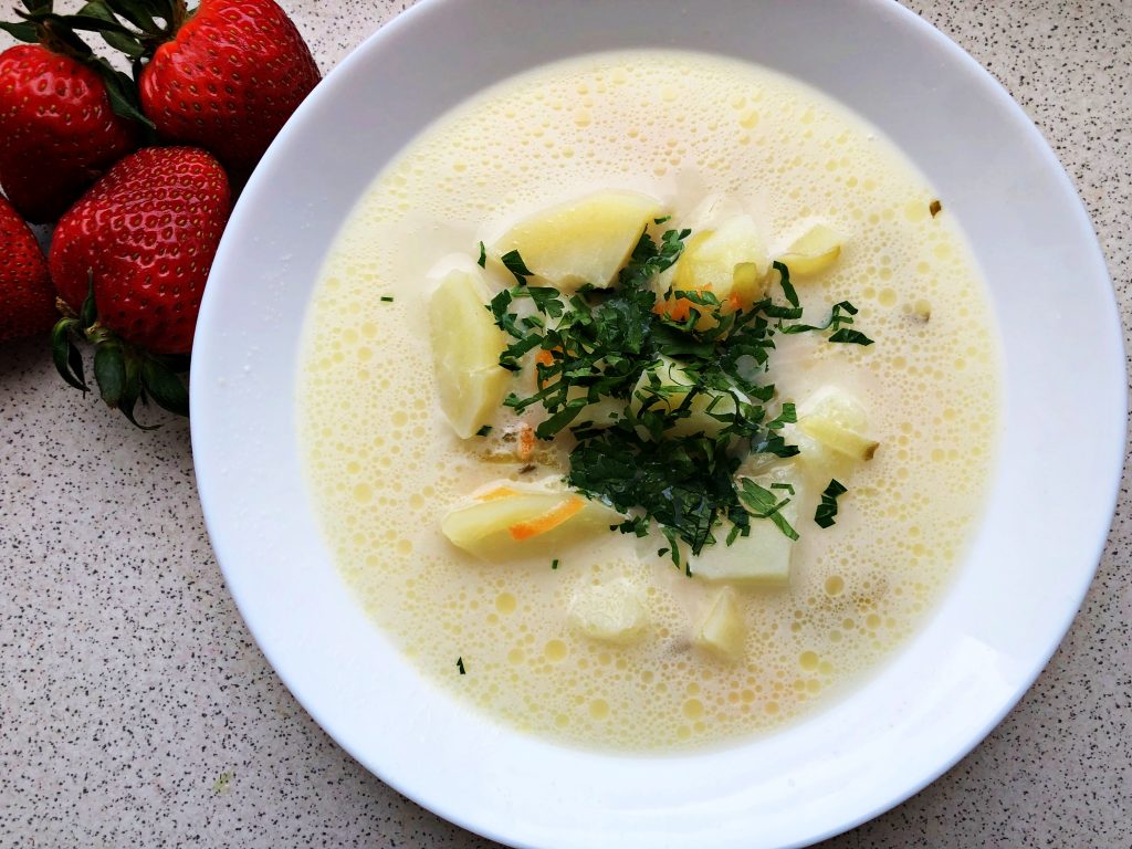 Traditional Polish Soup: Pickle Soup served on a plate