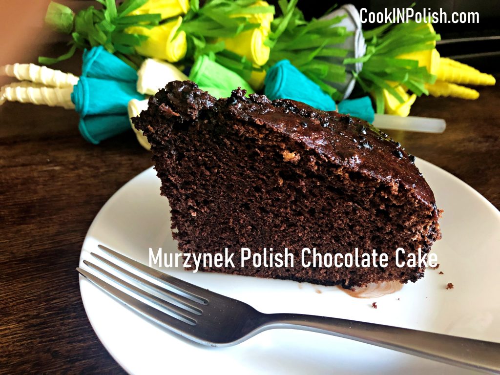 Classic Murzynek Polish Chocolate cake served on a plate.