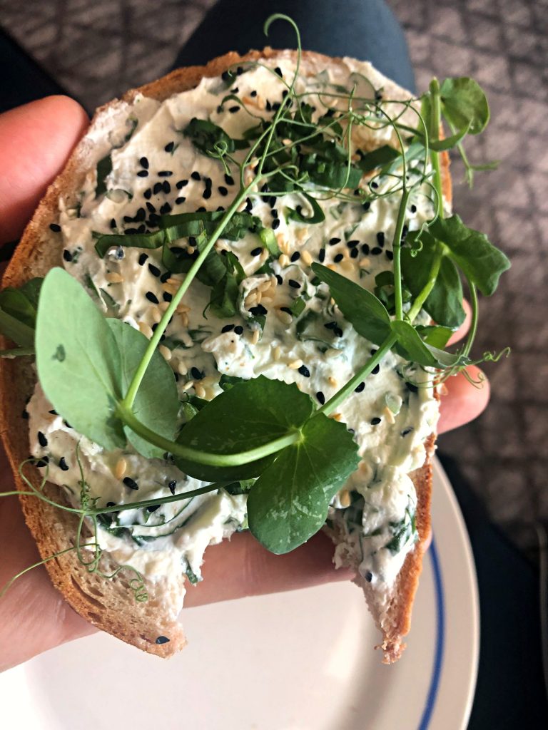 Bear's garlic bread spread served on a bread