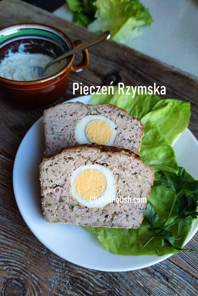 Polish Meatloaf with Eggs served cold on a plate