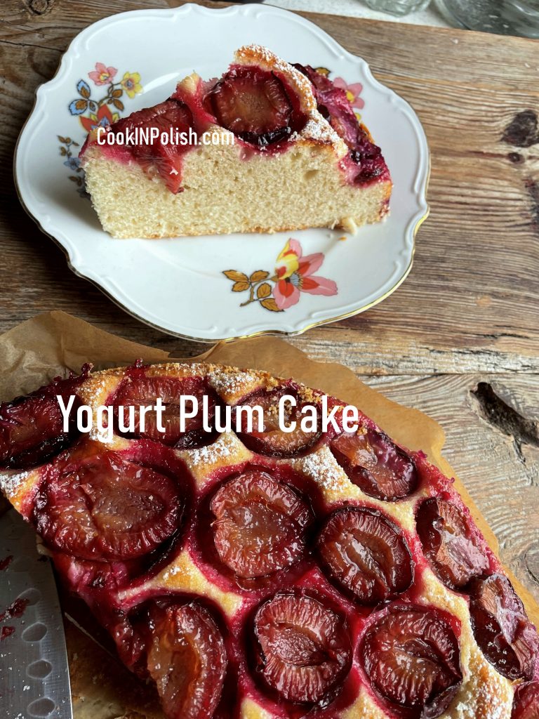 Yogurt Plum Cake served on a plate