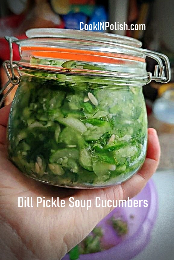 Cucumbers for Dill Pickle Soup packed in a jar.