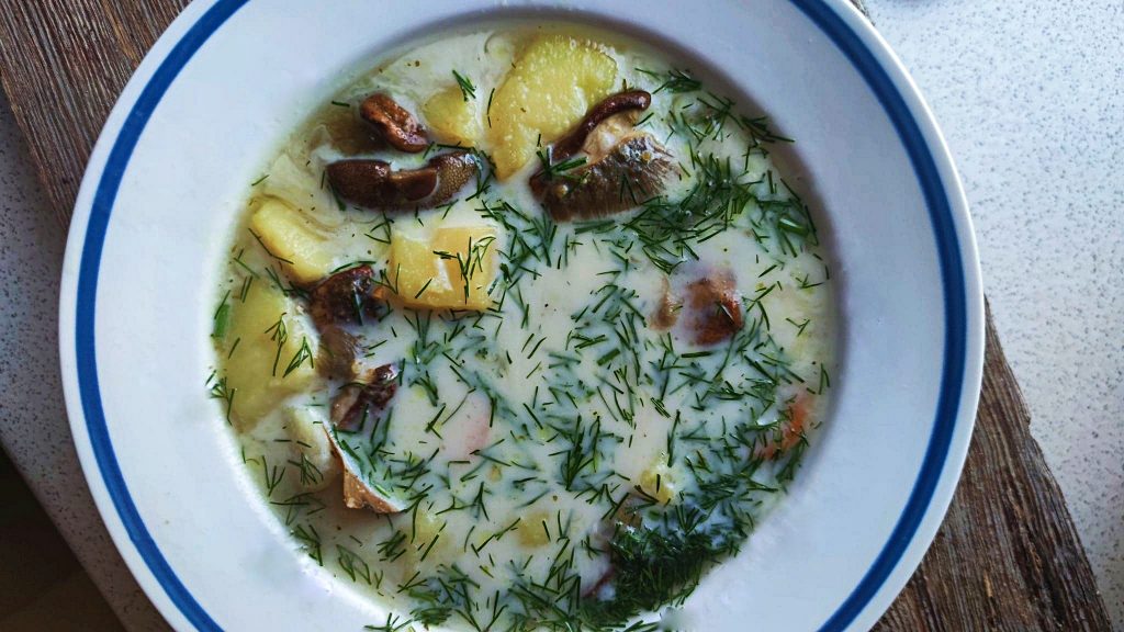 Forest Mushrooms Soup with cream and dill