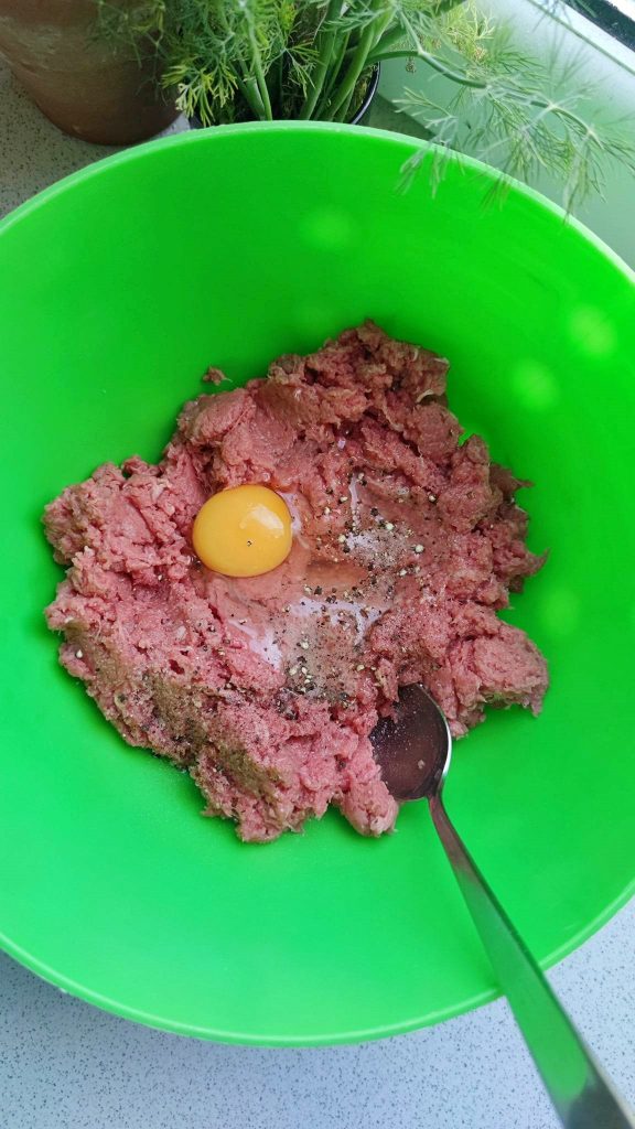 beef blended with egg and salt and pepper