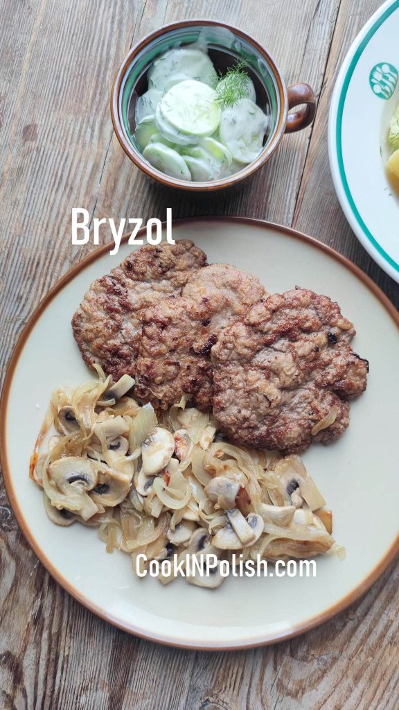 Bryzol served with onions and mushrooms