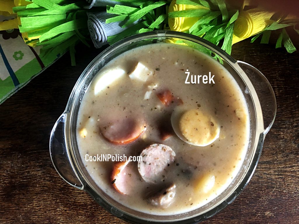 Polish Sour Soup Żurek served in a bowl