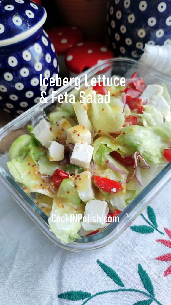 Iceberg Lettuce Salad with Feta Cheese served